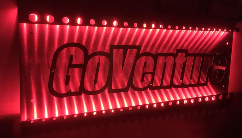 Interior Sign. Wall mounted. Lights on.